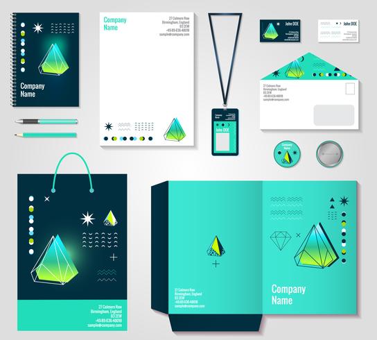 Veelhoekige kristallen Corporate Identity Items Design vector