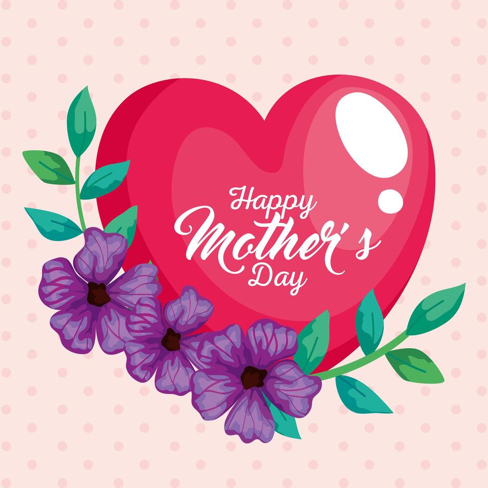 hart bloemen met bladeren kaart van happy mothers day vector design