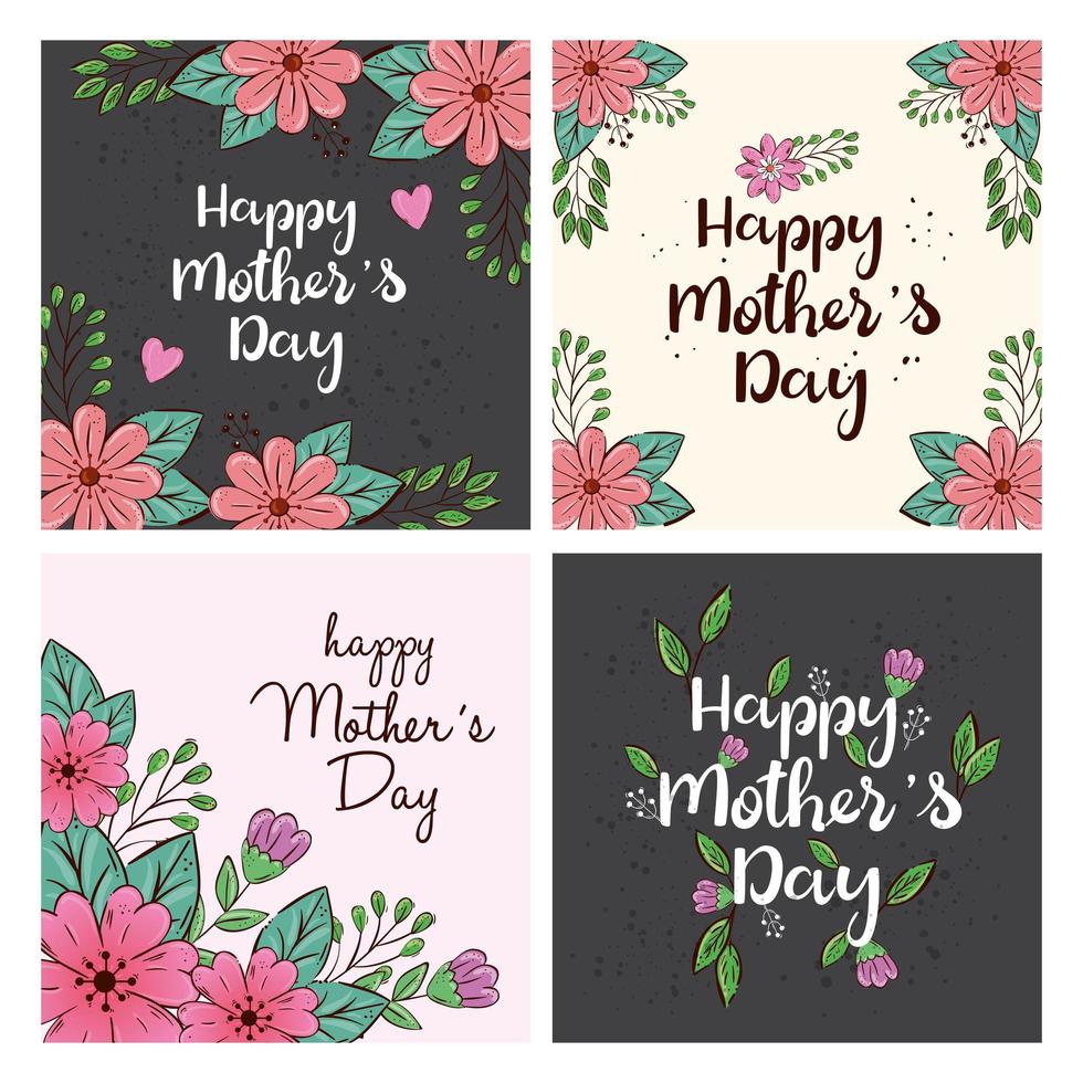 bloemen met bladeren kaarten van happy mothers day vector design