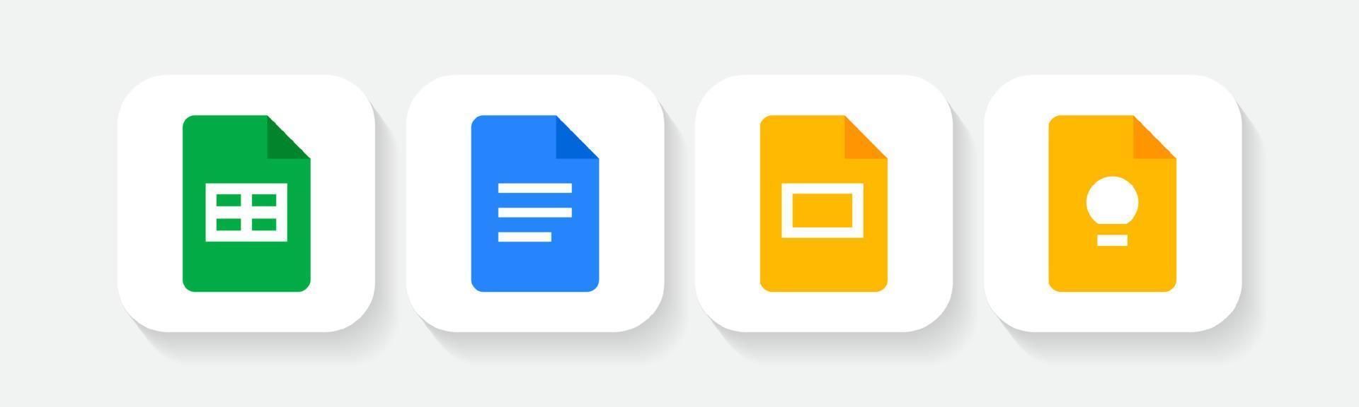 set icoon van google sheets, docs, slides, notities en lijsten logo's vector