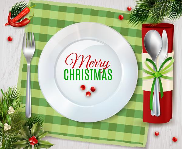 Cristmas diner bestek realistische samenstelling Poster vector