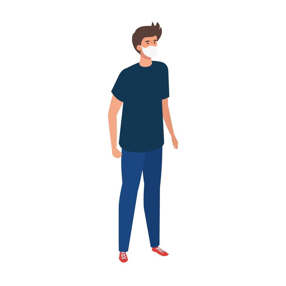 jonge man met gezichtsmasker geïsoleerd pictogram vector