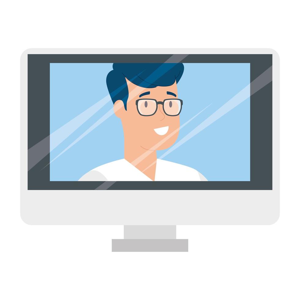 jonge man in videoconferentie op computer vector