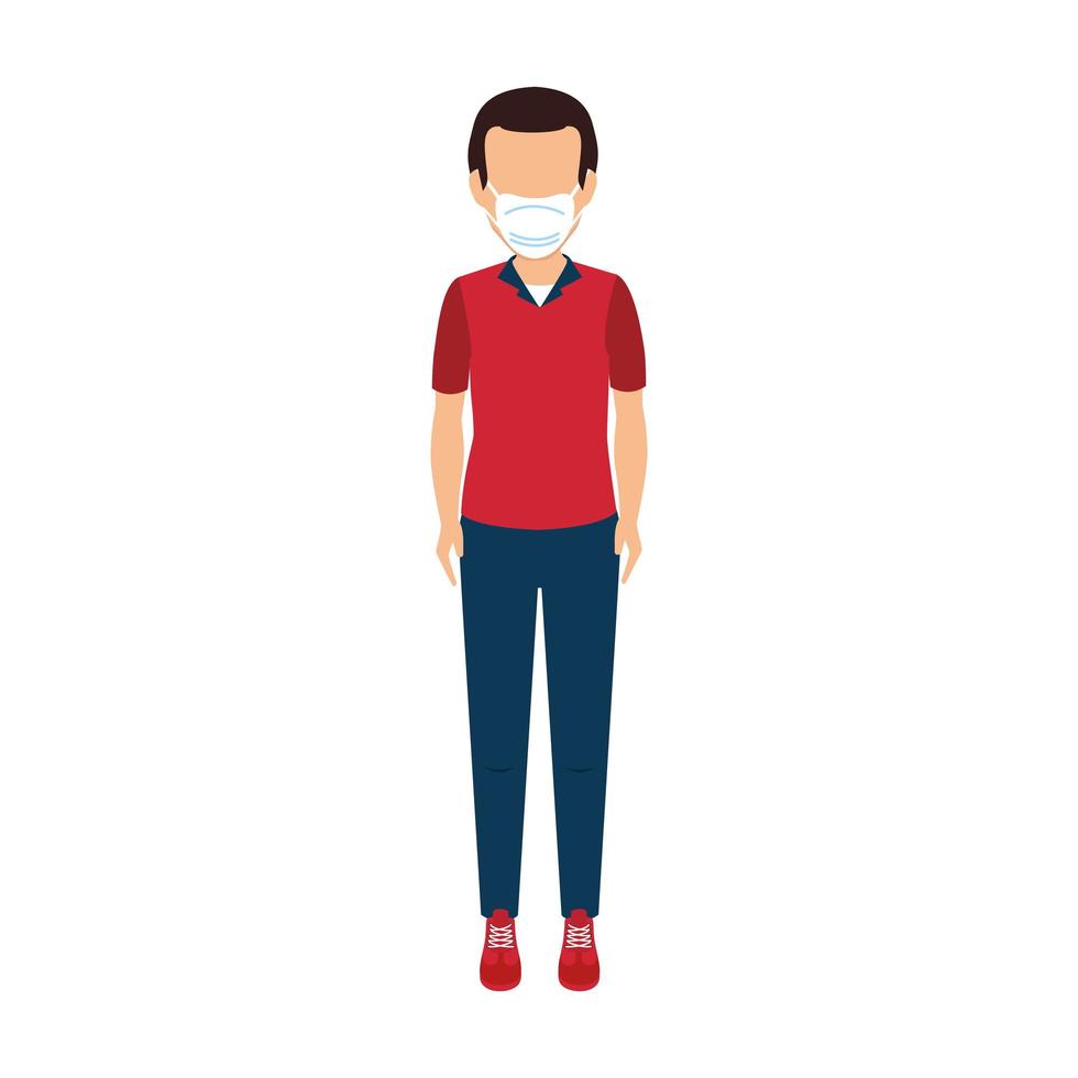 jonge man met gezichtsmasker geïsoleerd pictogram vector