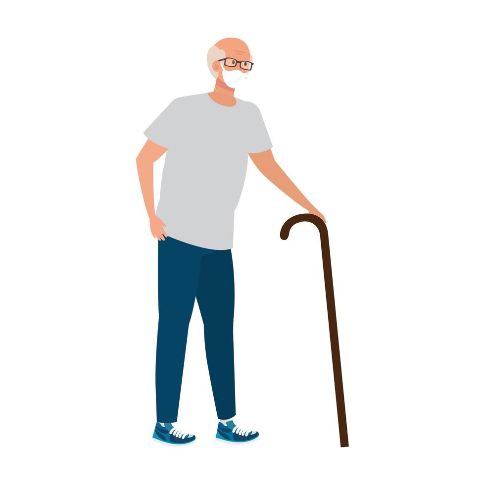 oude man met gezichtsmasker geïsoleerd pictogram vector