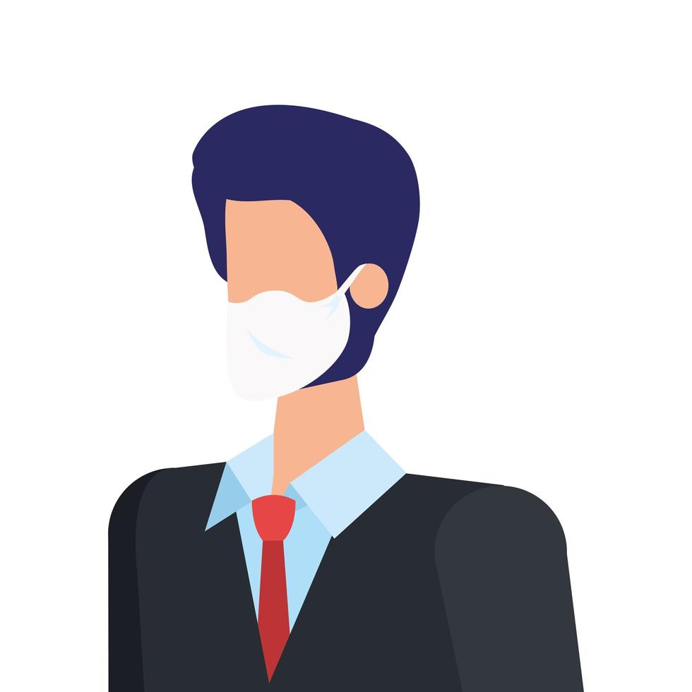 zakenman met gezichtsmasker geïsoleerd pictogram vector