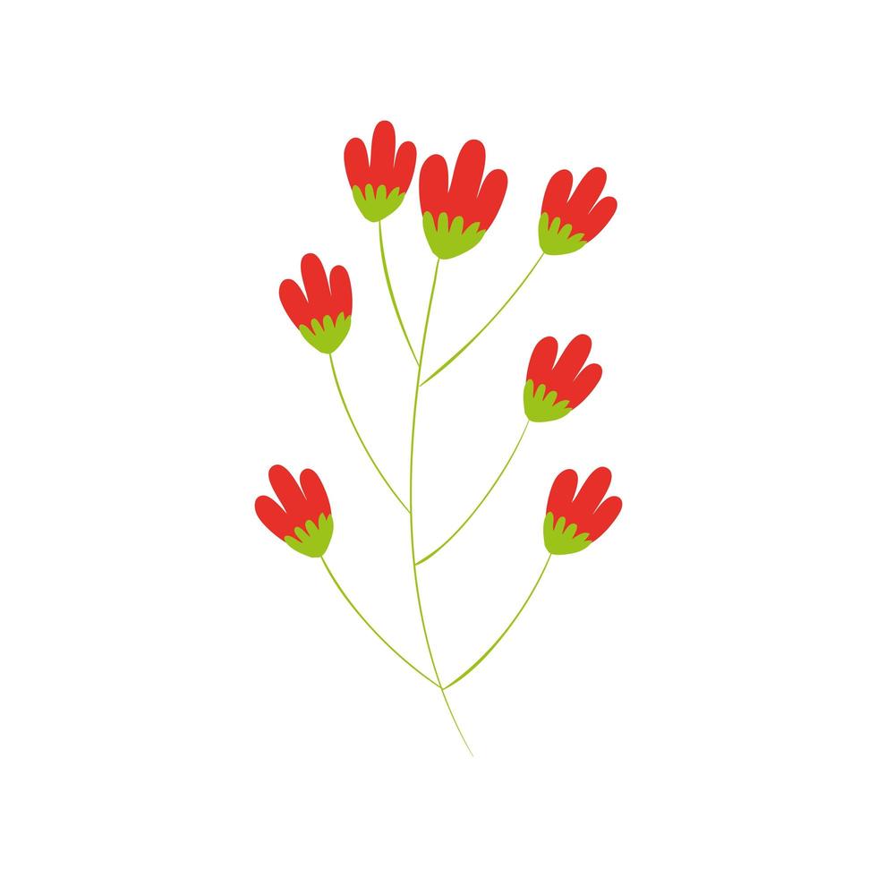 schattige bloemen rood met tak geïsoleerd pictogram vector