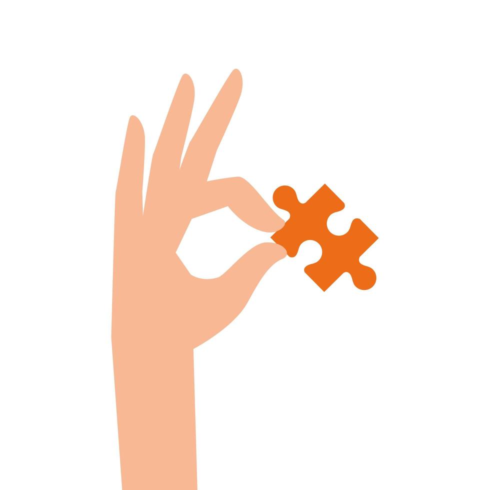 hand met puzzelstukje geïsoleerd pictogram vector