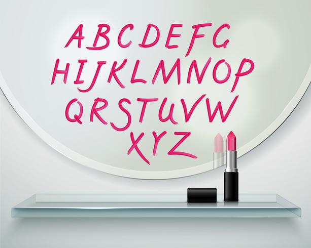 Lippenstift Alfabet plank spiegel realistische samenstelling vector