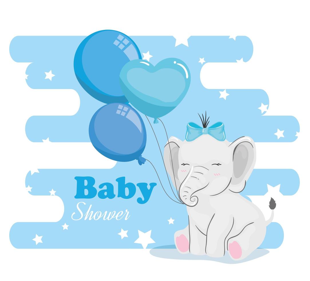 babyshowerkaart met olifant en pictogrammen vector