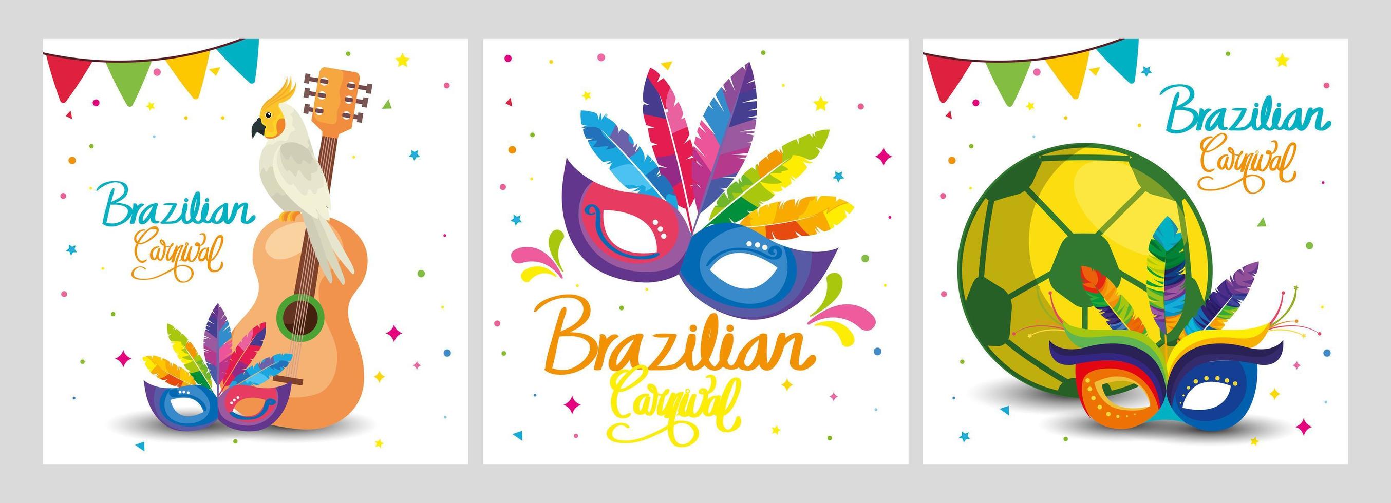 set poster van brazilië met decoratie vector