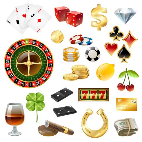 Casino-apparatuur Symbolen Accessoires Glanzende set vector