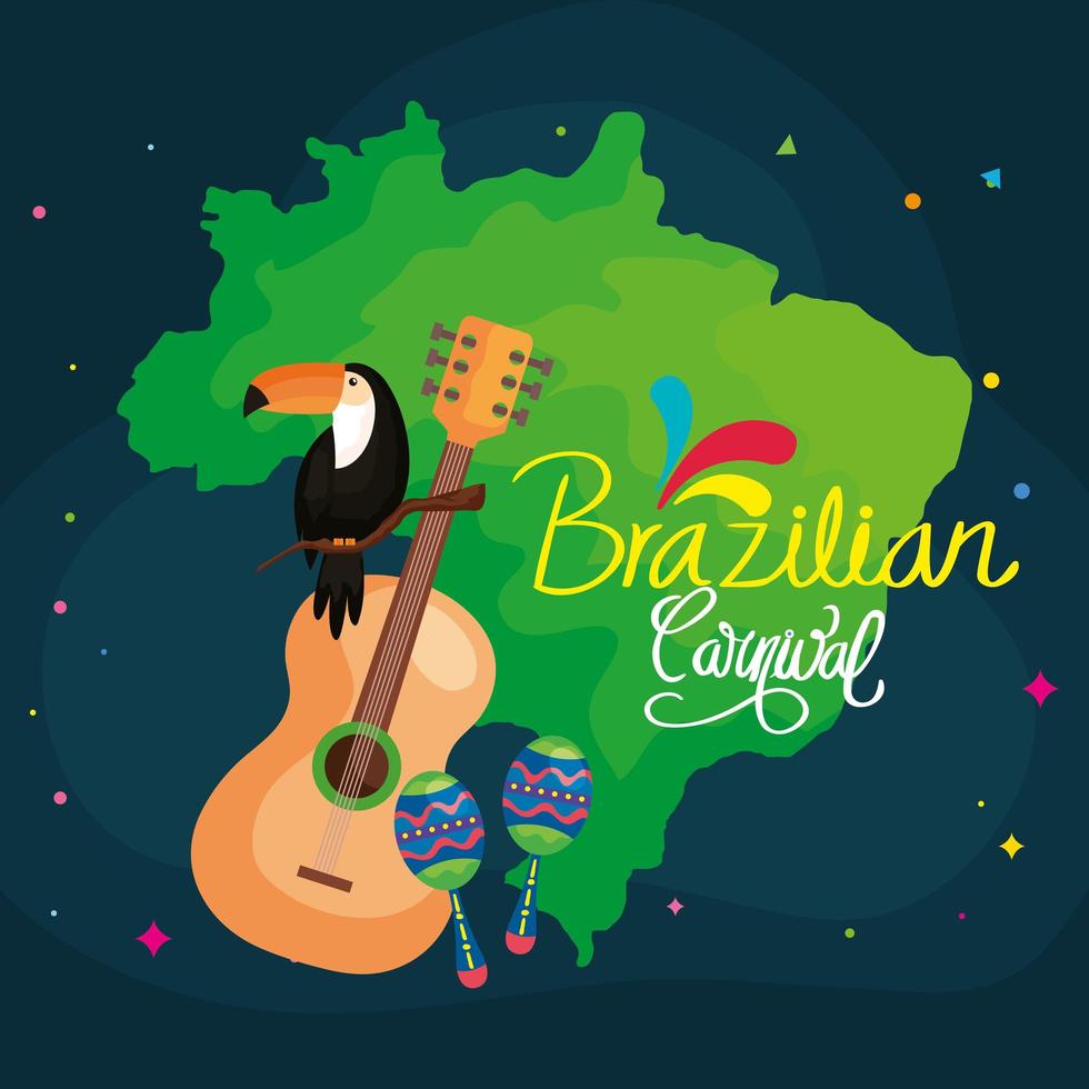 poster van braziliaans carnaval met kaart en iconen traditional vector