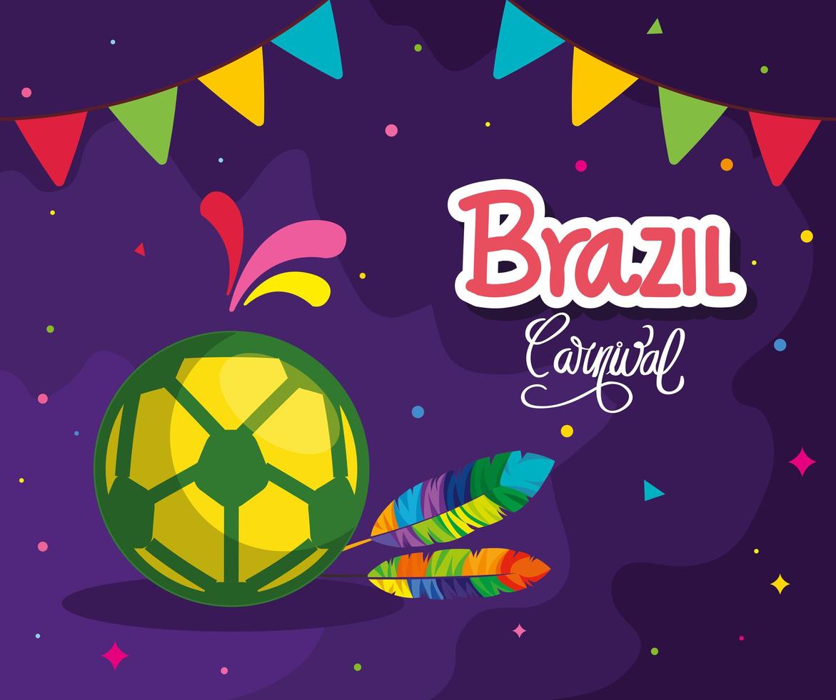 poster van brazilië carnaval met voetbal en decoratie vector