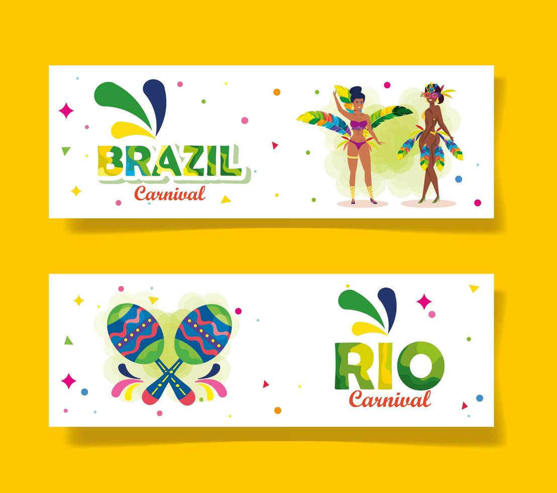 set poster van brazilië carnaval met decoratie vector