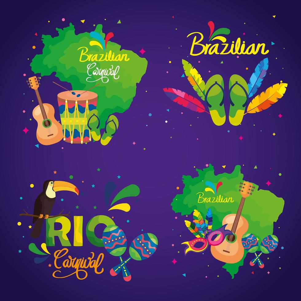 set poster van brazilië carnaval met decoratie vector