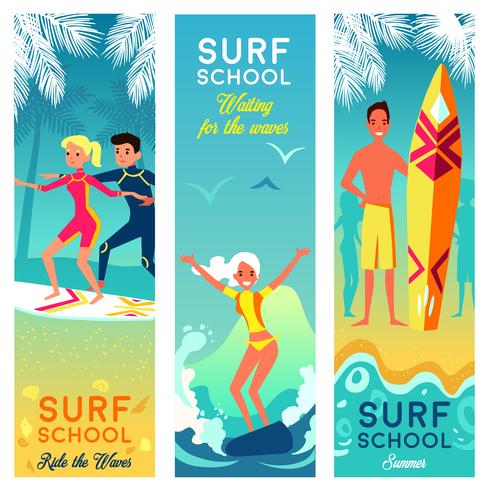 Surf School verticale banners vector