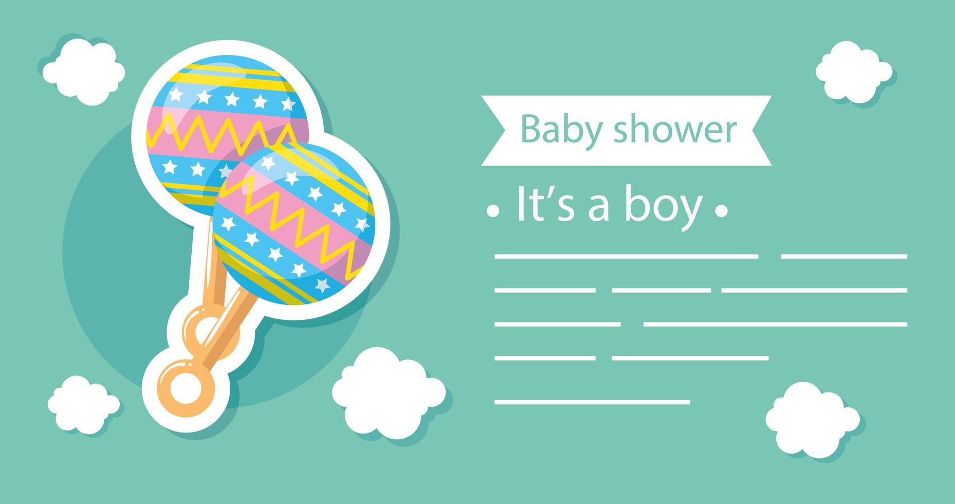 babyshowerkaart met rammelaar speelgoed en decoratie vector