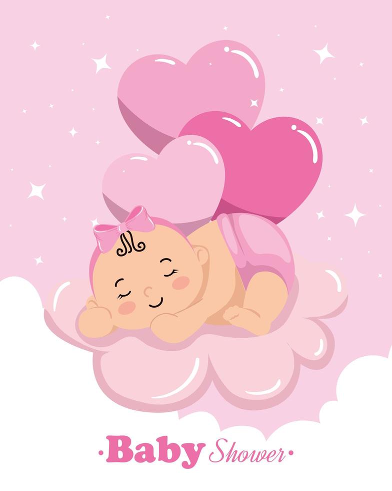 babyshowerkaart met schattig meisje en decoratie vector