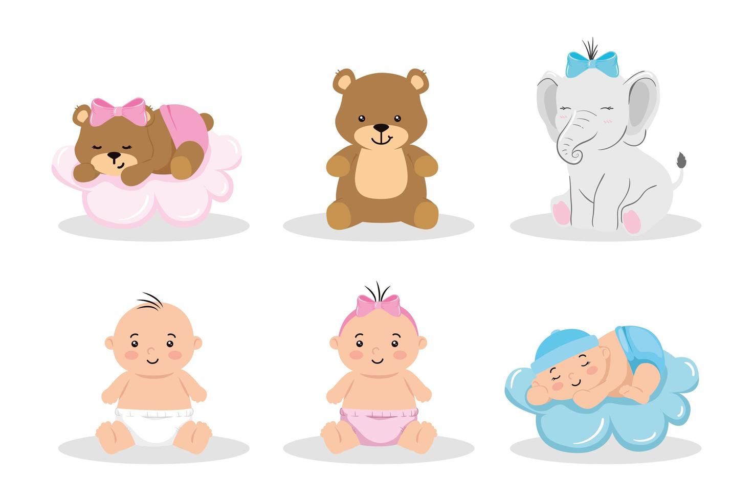 stel schattige iconen van babyshower in vector