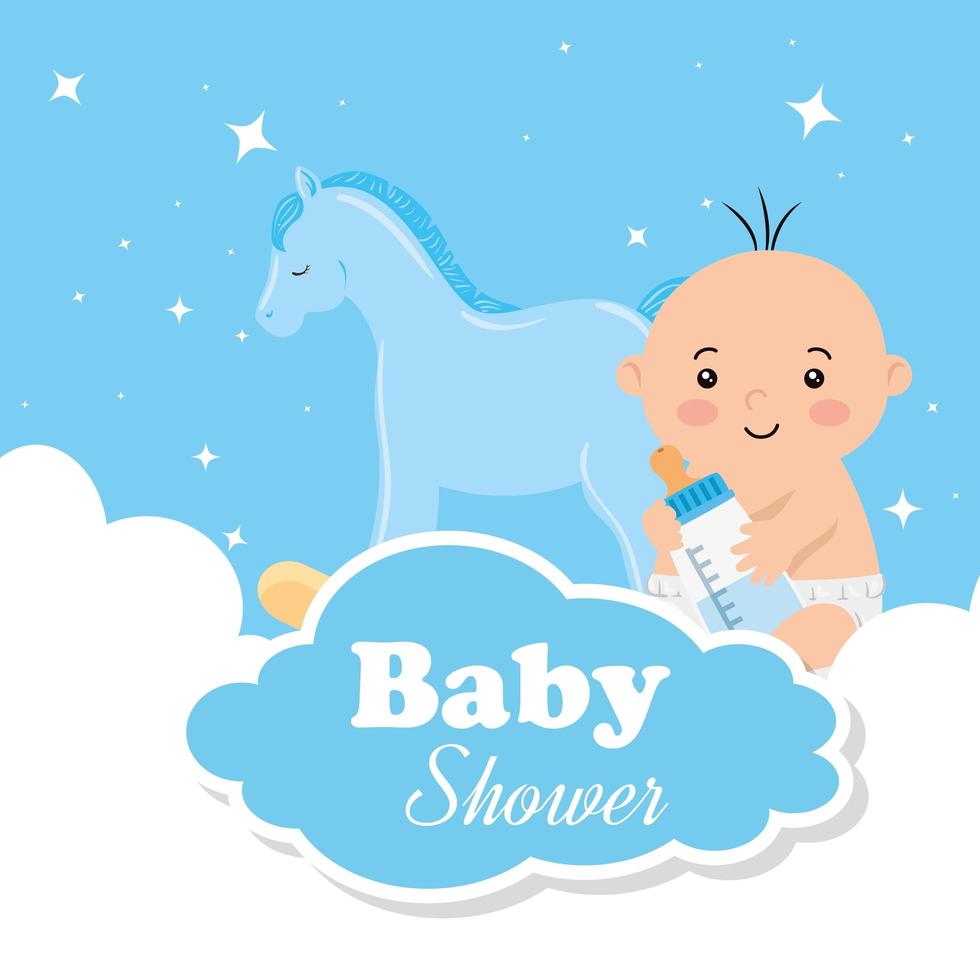 babyshowerkaart met babyjongen en decoratie vector