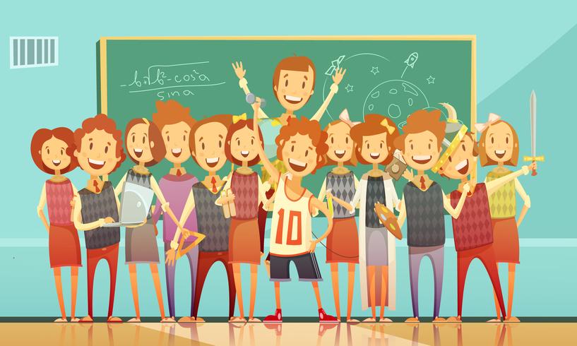 Traditionele School onderwijs Retro Cartoon Poster vector