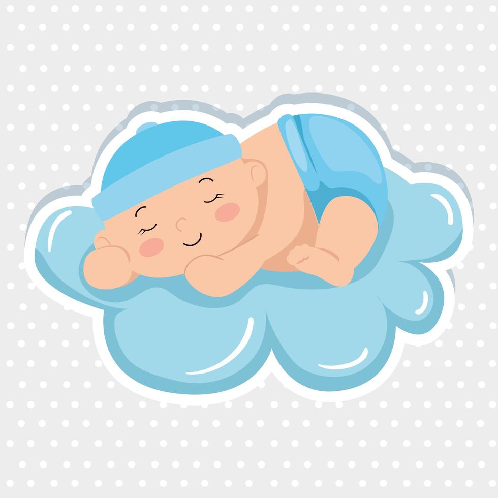 schattige kleine babyjongen slapen in de wolk vector
