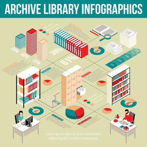 Bibliotheek bibliotheek isometrische Infographic stroomdiagram Poster vector