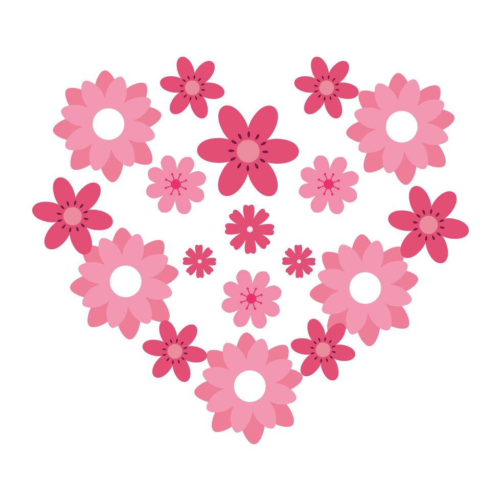 hart van schattige bloemen roze kleur geïsoleerd pictogram vector