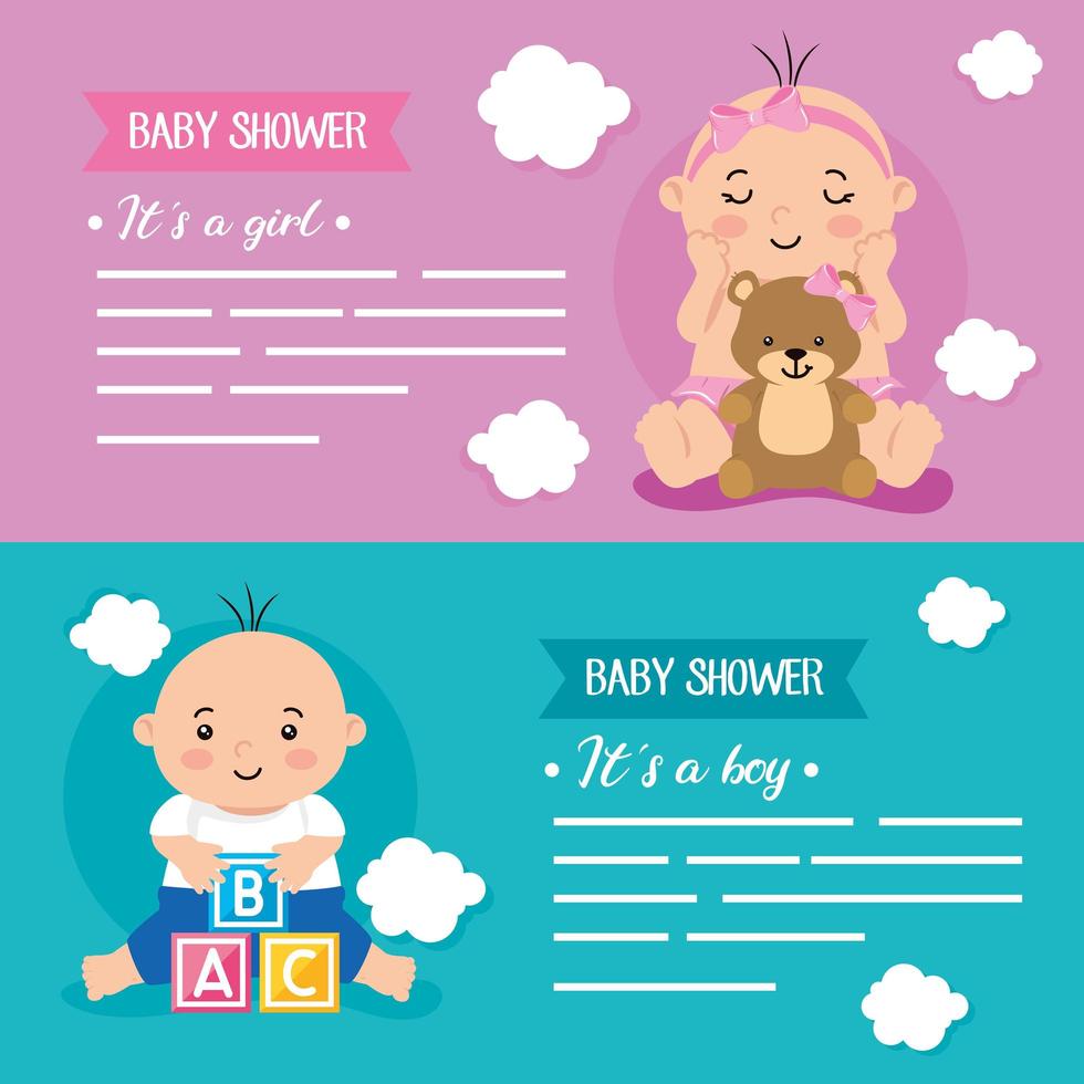 set babyshowerkaarten met decoratie vector