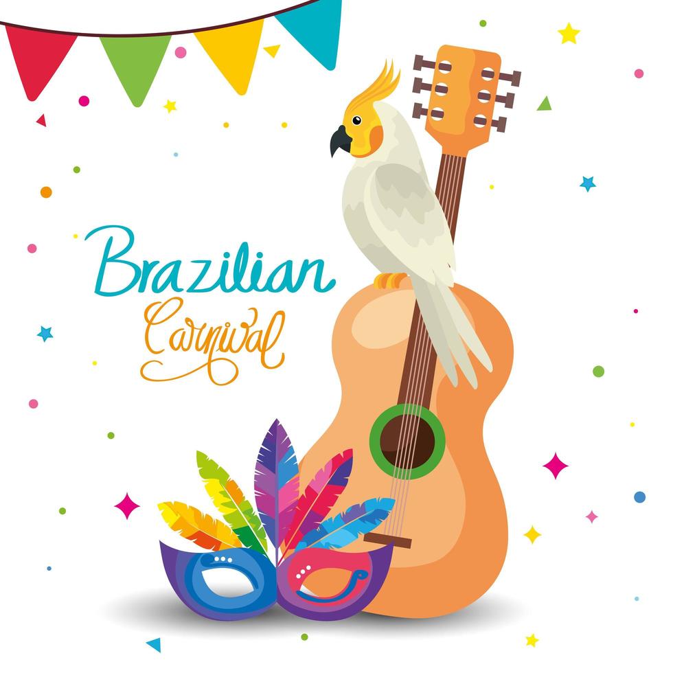 poster van carnaval brazilië met papegaai en traditionele iconen vector