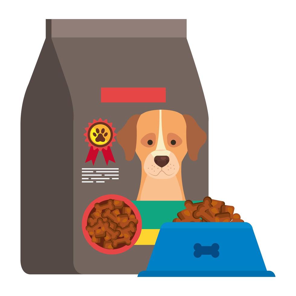 tas en schotel voedsel voor geïsoleerde hond pictogram vector