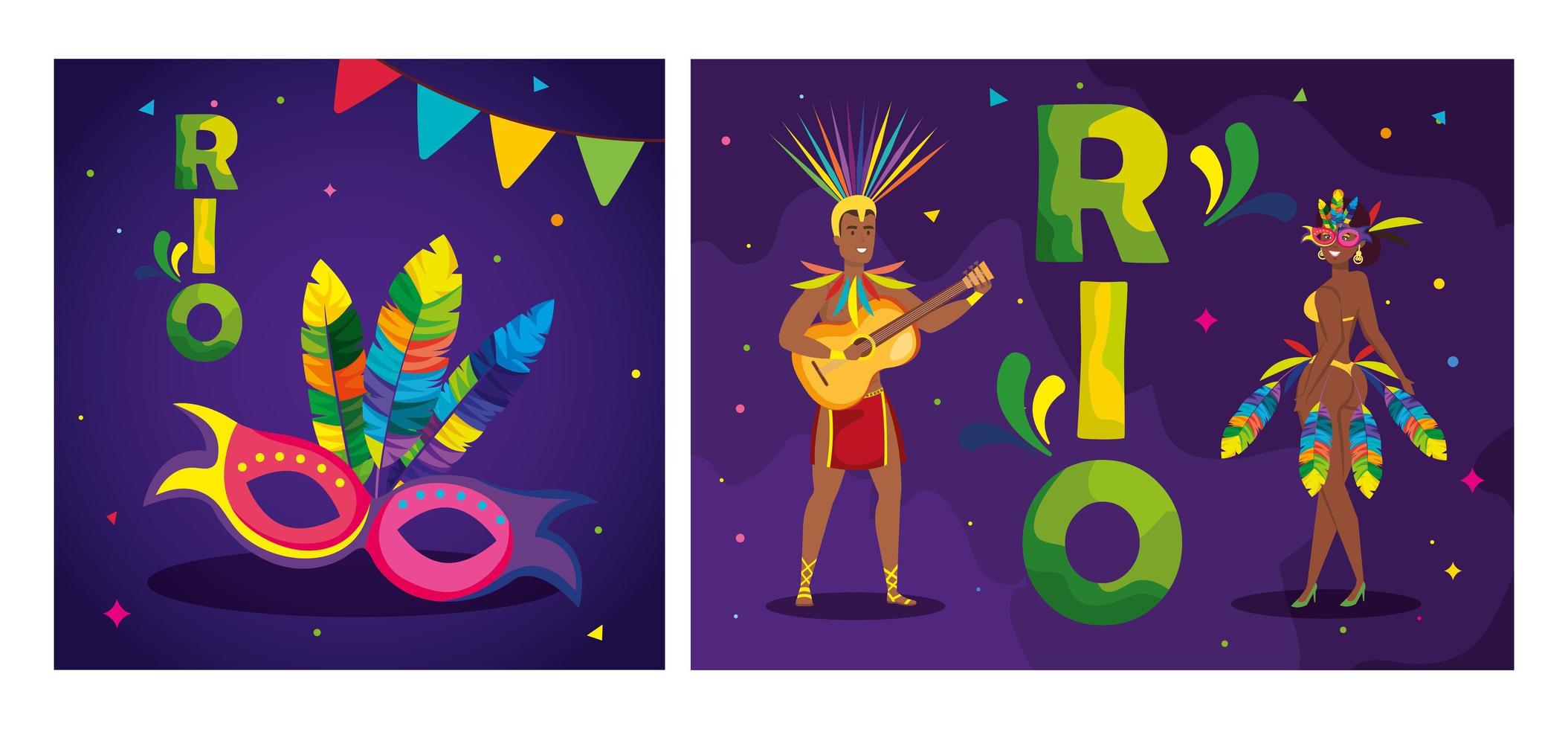 set van poster carnaval brazilië met decoratie vector