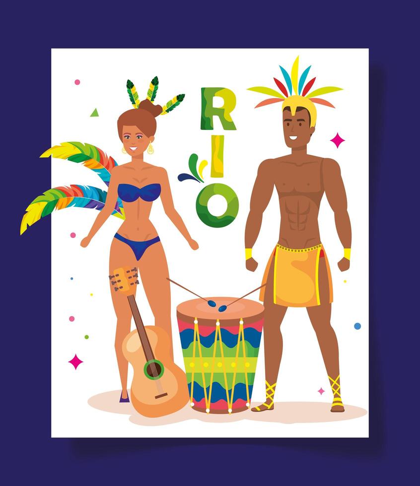 poster van carnaval rio met exotische koppeldans en decoratie vector