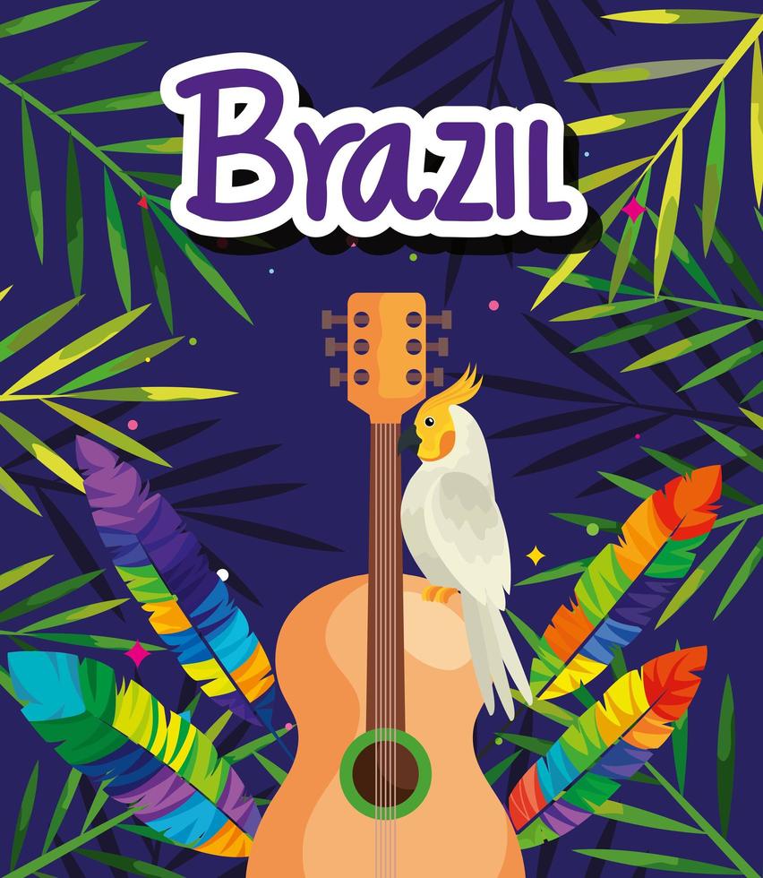 poster van carnaval brazilië met papegaai en gitaar vector