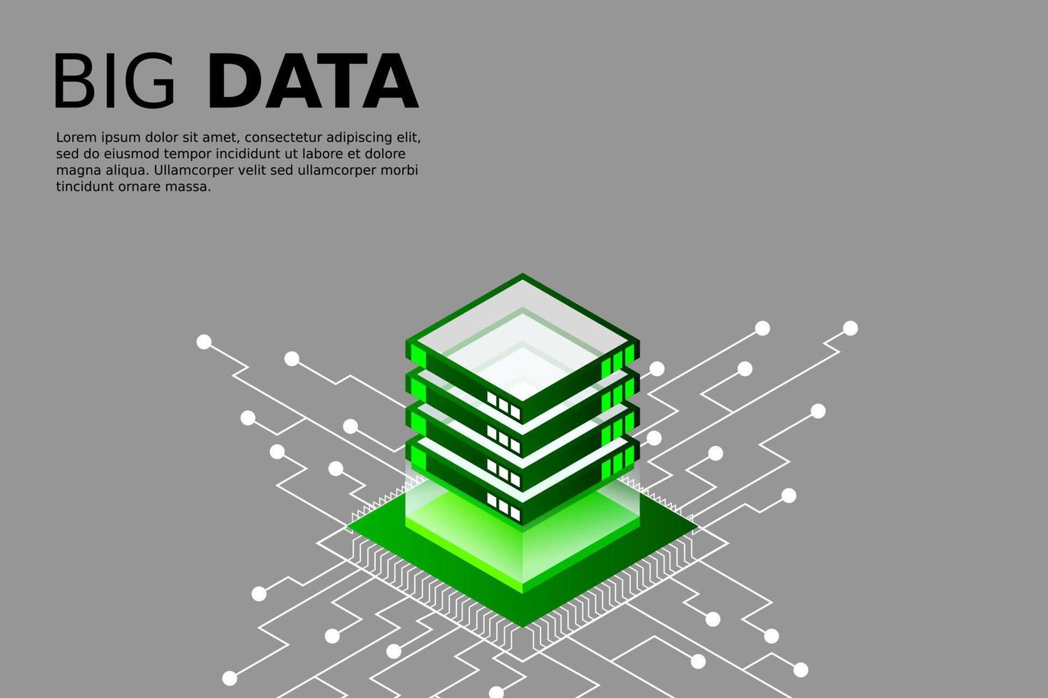 concept van big data-verwerkingsenergiestation van toekomstig serverruimterek datacenter vector