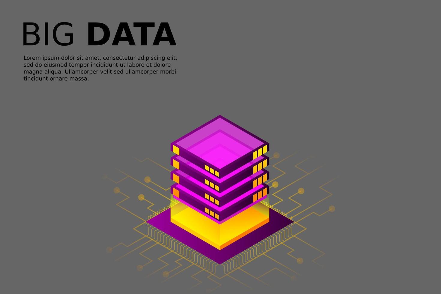 concept van big data-verwerkingsenergiestation van toekomstig serverruimterek datacenter vector