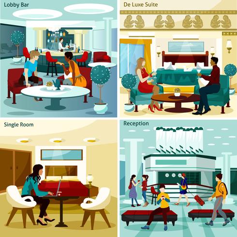 Hotel interieur Concept Icons Set vector