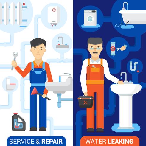 Sanitair Service 2 platte verticale banners vector