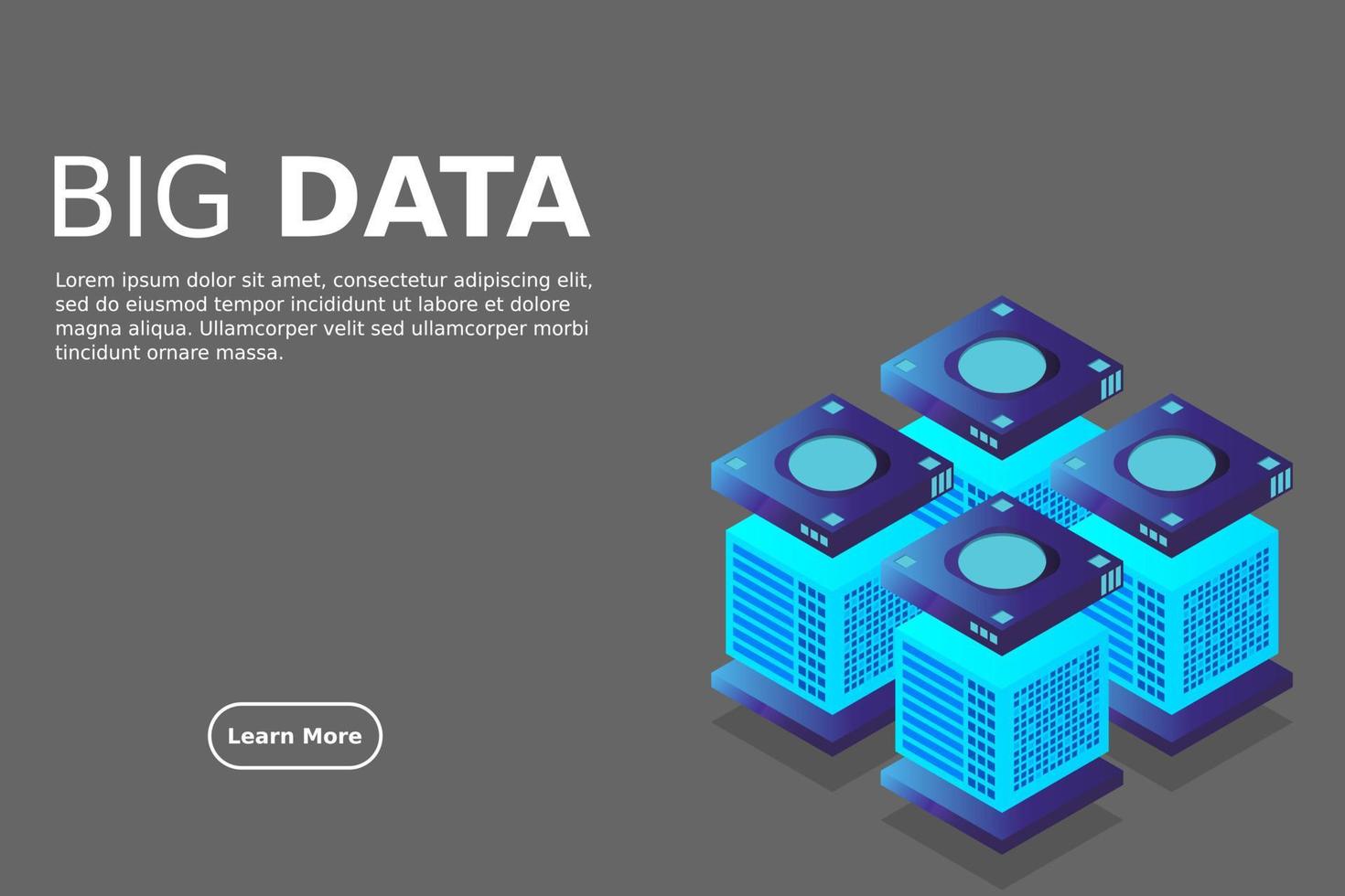 concept van big data-verwerkingsenergiestation van toekomstig serverruimterek datacenter vector