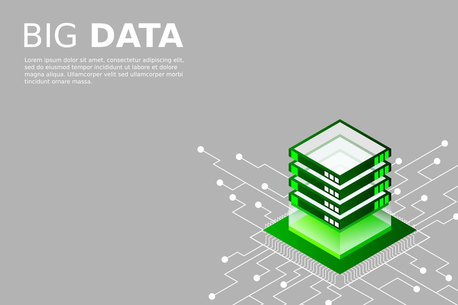 concept van big data-verwerkingsenergiestation van toekomstig serverruimterek datacenter vector