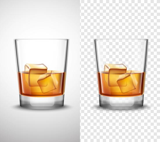 Whiskey Shots Glassware Realistische transparante banners vector