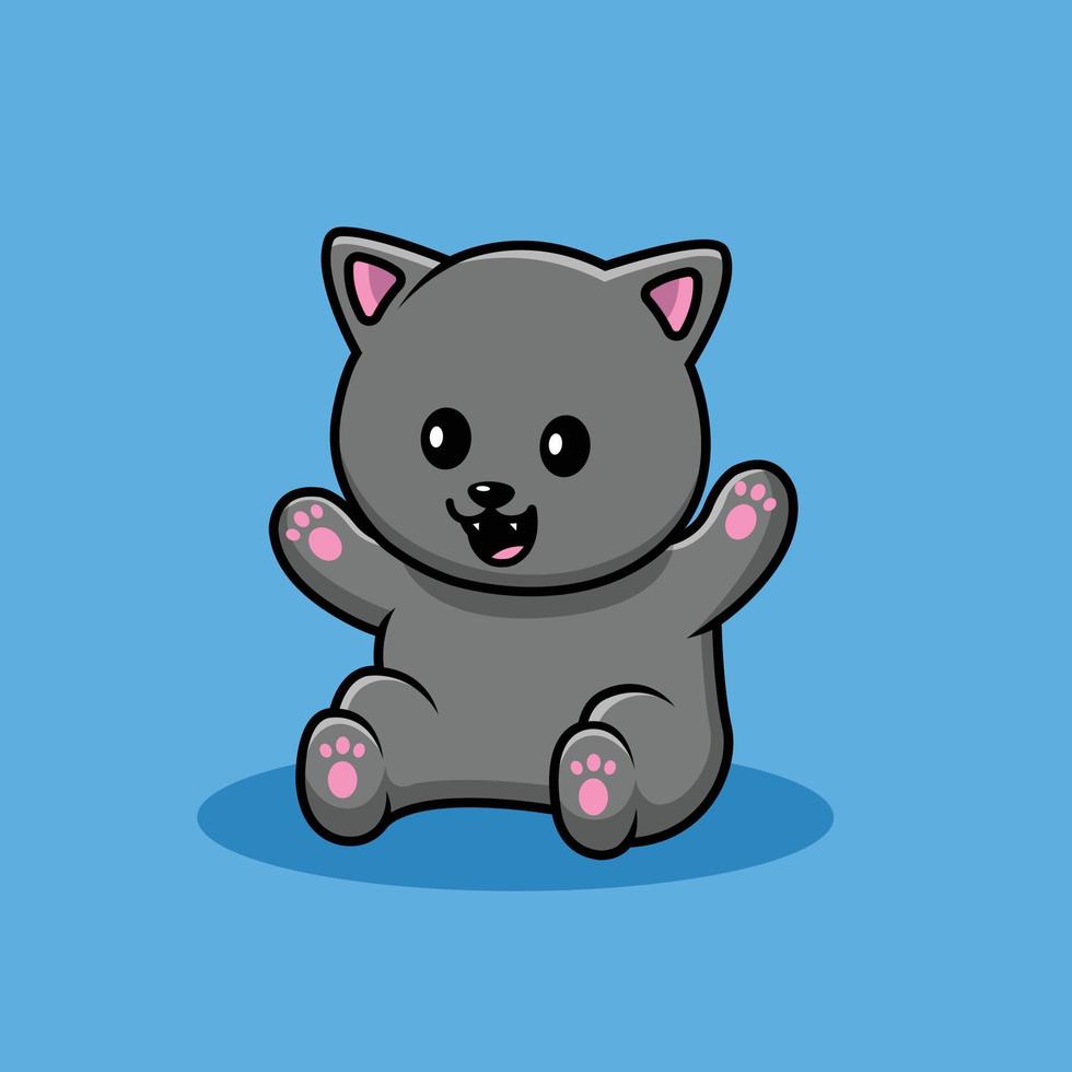 schattige kat zwaaiende hand cartoon vector pictogram illustratie. dierlijke pictogram concept geïsoleerde premie vector. platte cartoonstijl