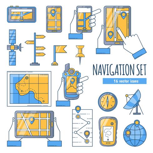 Navigatie Flat Color Icons Set vector