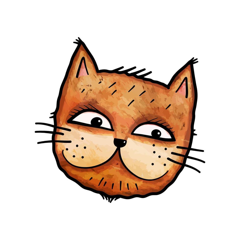 grappige aquarel schattige kattengezicht doodles vector