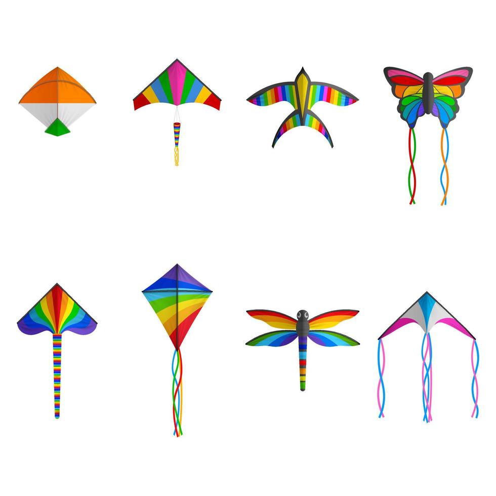 set van geïsoleerde kleurrijke vliegers. makar sankranti festival elementen vector
