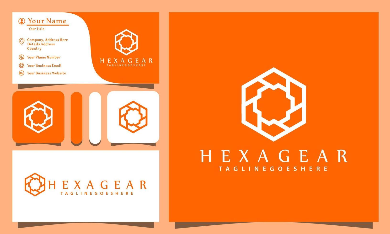 zeshoekige versnelling logo's ontwerpen vectorillustratie met lijn kunststijl, modern bedrijf sjabloon voor visitekaartjes vector