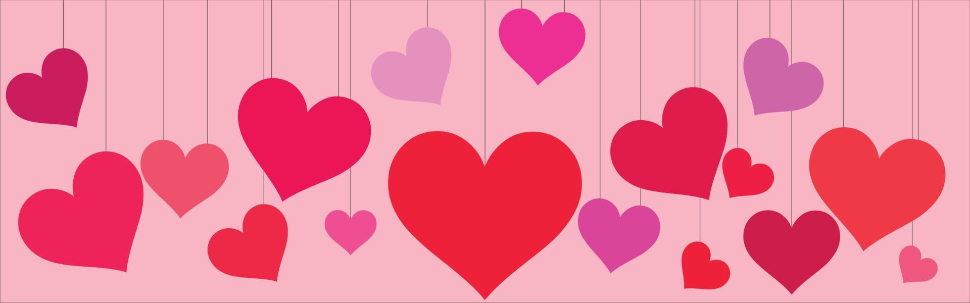 Happy Saint Valentijnsdag kaart, horizontale banner met papier gesneden wolken en vakantie-objecten op roze achtergrond. vector