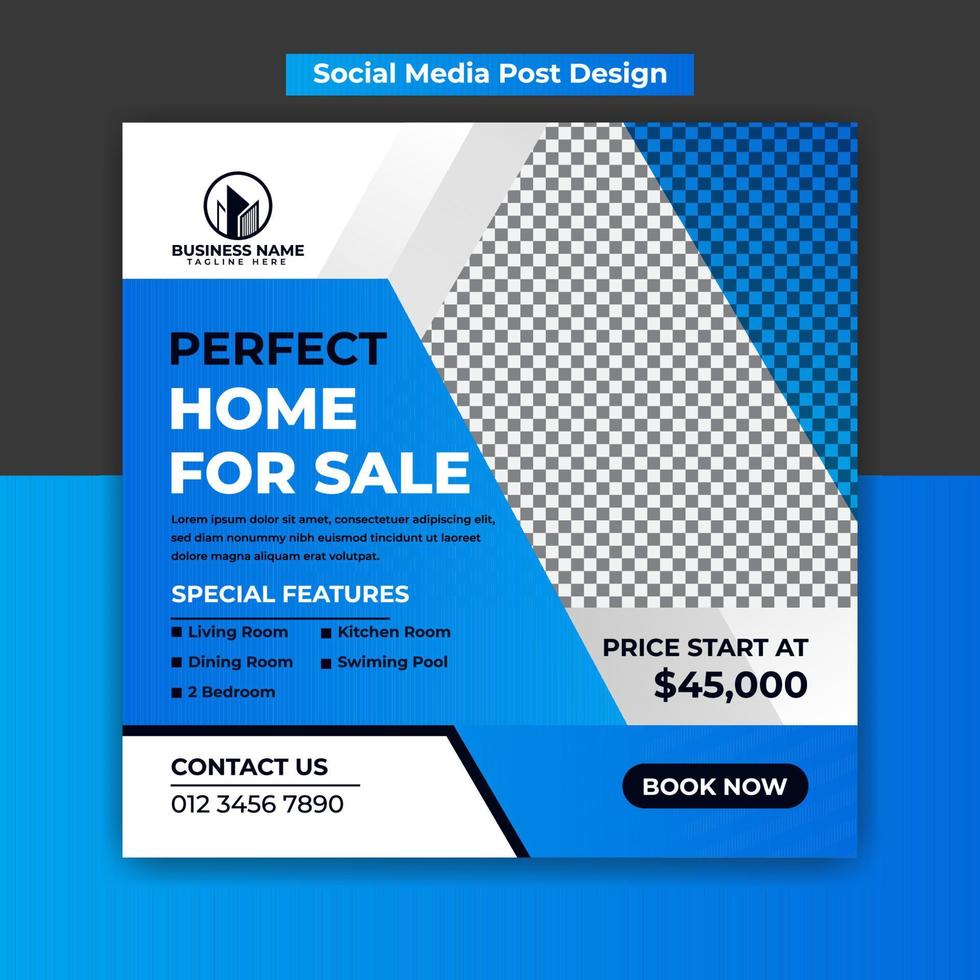 perfect huis te koop onroerend goed social media post ontwerpsjabloon vector