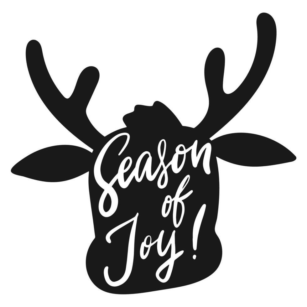 Kerstmiscitaat 'seizoen van vreugde' geschreven in een silhouet van teugelherten. vector